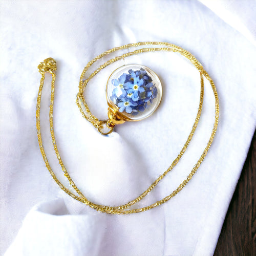 Elegante Vergissmeinnicht-Blütenkugel-Halskette – 50cm Kette aus vergoldetem 925 Sterling Silber