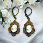 Antik-inspirierte Bronze Ohrringe mit Damen Kamee Cabochons im viktorianischen Stil - VINOHR-43
