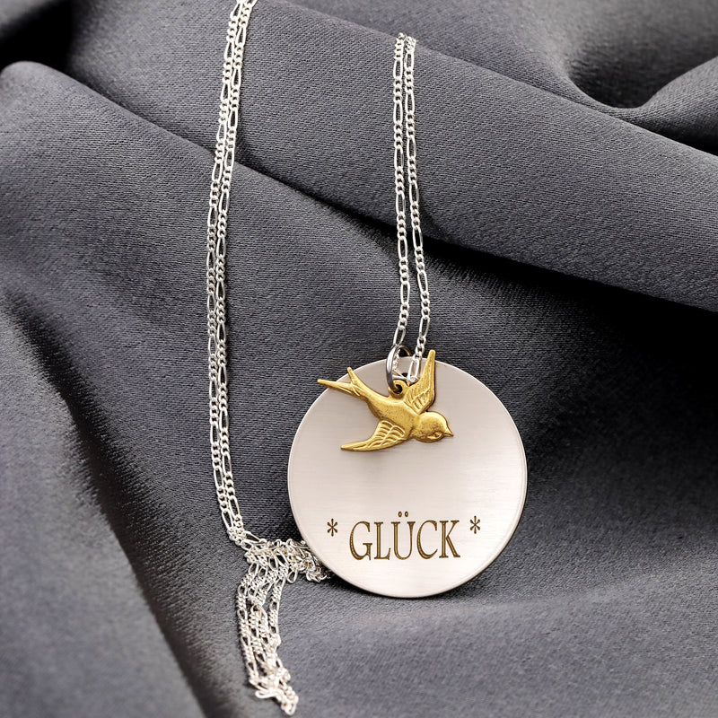 Lucky charm golden swallow engraving chain - 925 sterling silver statement Engraved necklace - K925-113
