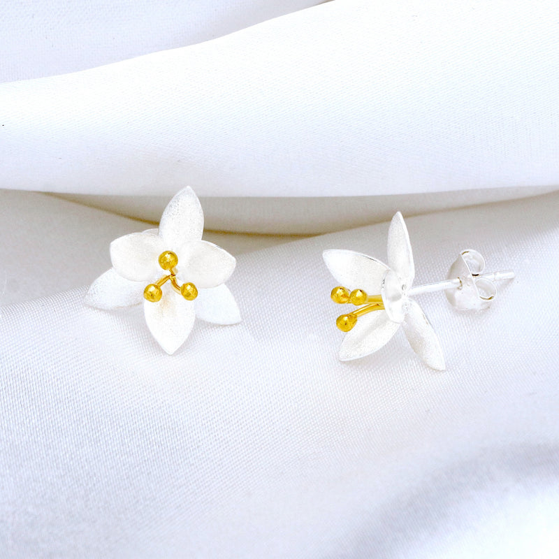 925 Sterling Silver Studs "Blossoms" Bicolor