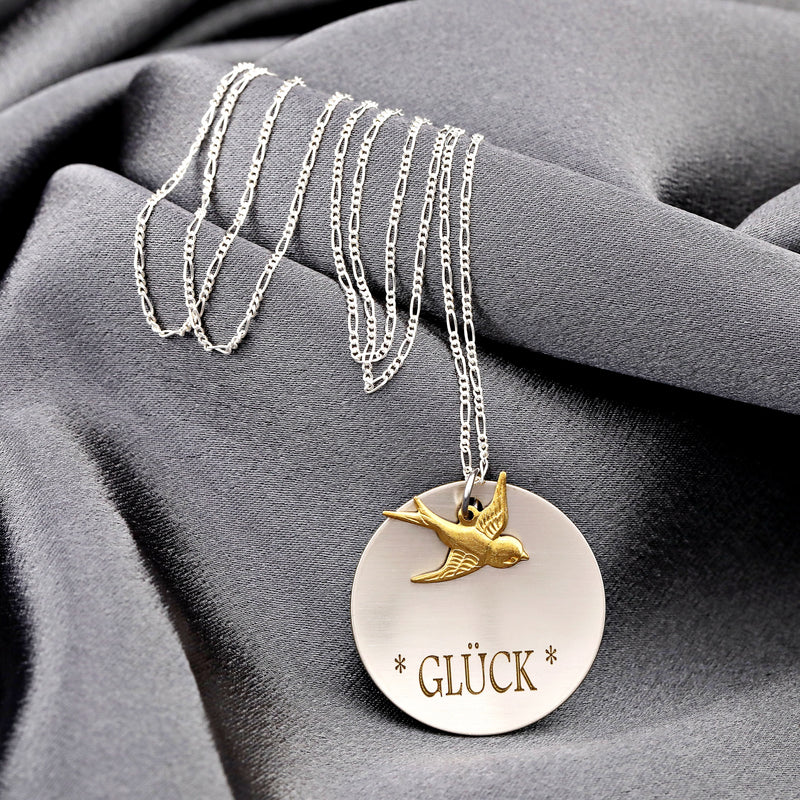 Lucky charm golden swallow engraving chain - 925 sterling silver statement Engraved necklace - K925-113
