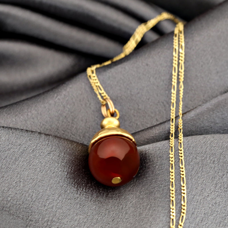 Red Agate Pearl Gold Pendant Chain - 925 Sterling Gilded Oriental Gem Orient Jewelry - K925-83