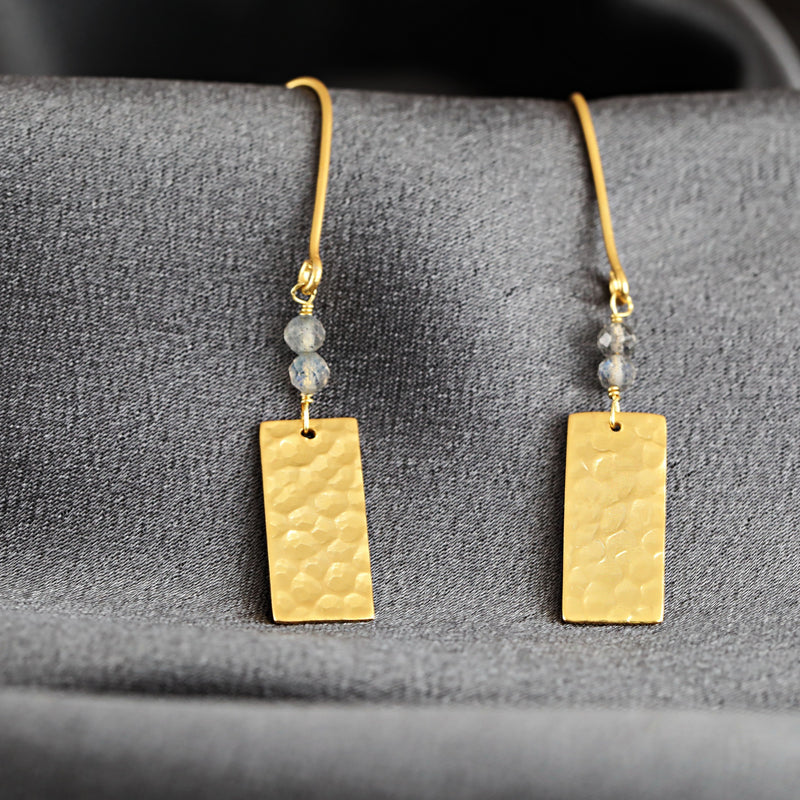 Labradorite Gemstone Earrings - 925 Sterling Gold Gold Plated Gemstone Jewelry - Ear925-123