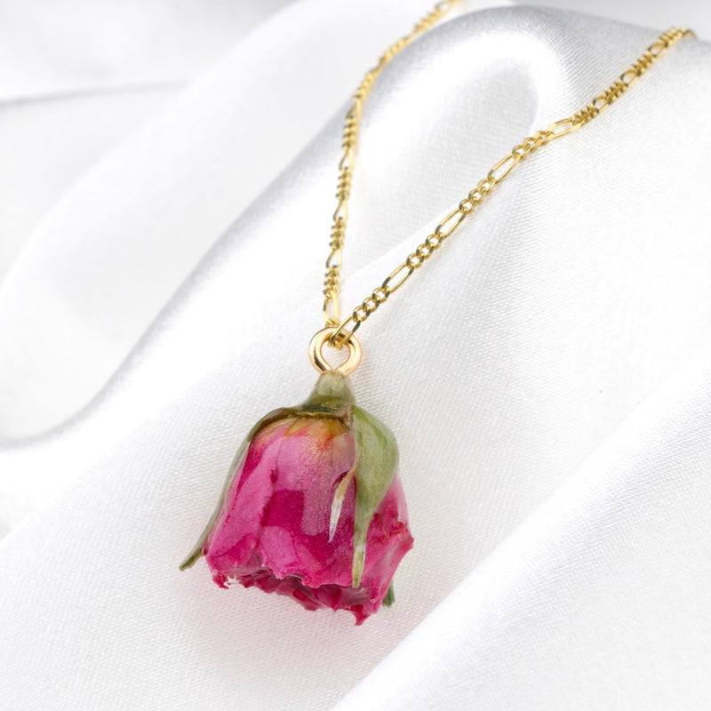 Romantic rose nospen pendant - 925 sterling gilded real rose chain - K925-14