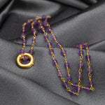 Amethyst Gold Circle Gold Chain Purple Violet Crystal Jewel Necklace VIK-01