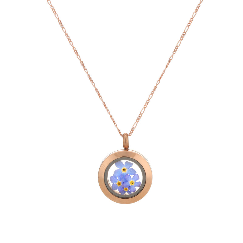 Rosegold Gold Medal of Forgiveness - 925 Sterling Gold chain with real flowers - K925-126