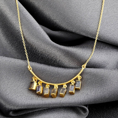 Multi Labradorit gemstone necklace-925 Sterling Gold-plated luxury jewelry-K925-121
