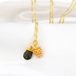 925 Moldavit & pine cones Sterling gilded gemstone chain - K925-56