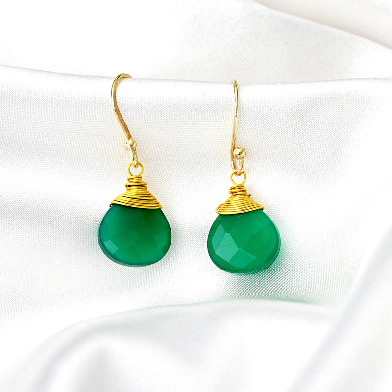 925 Silver gold plated earrings "Green Onyx"-OHR925-72