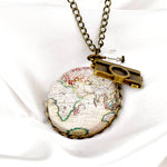 World Map Globe Pendant Chain Vintage Style - Globetrotter Jewelry - VIK-08