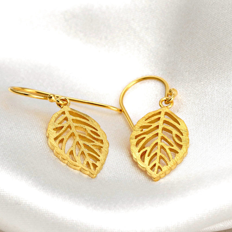 Leaf Earrings-925 Sterling Vergoldet Botanical Drop Earrings-OHR925-14