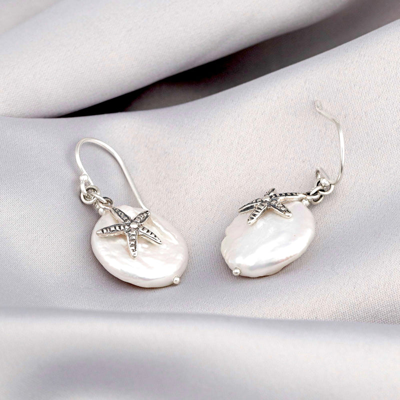 Sea stars Pearl hat Earrings- ornamental silver Luxury Minimalist jewellery White Feminine Earrings- OHR925-56