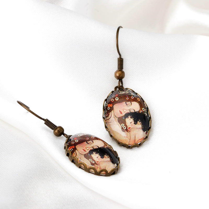 Mother Child Earhanger-Gustav Klimt Painter Bronze Art Lover Vintage Style Earrings-VINOHR-27