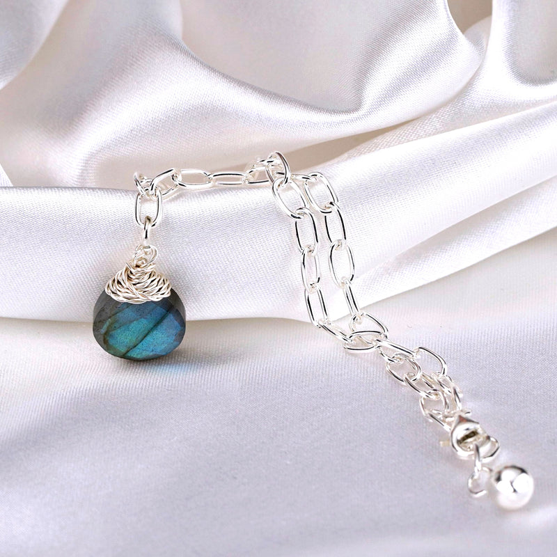 Labradorite gemstone bracelet - 925 Sterling Silver Meditation Minimalist Jewelry - ARM925-10