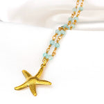 Gemstone Apatite Starfish Necklace Gold Plated - VIK-133
