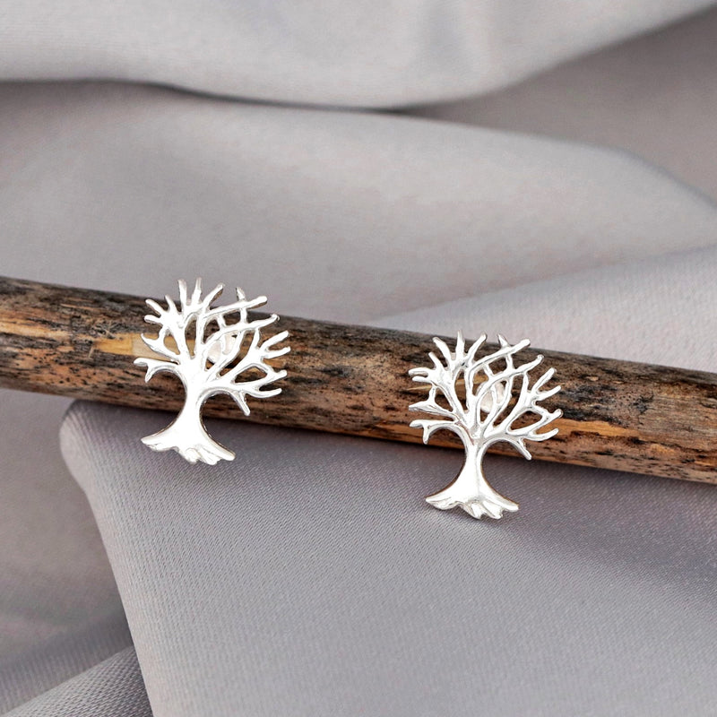 Living Tree Mini Stud Earrings - 925 Sterling Silver Minimalist Small Tree Earrings - Ear925-124