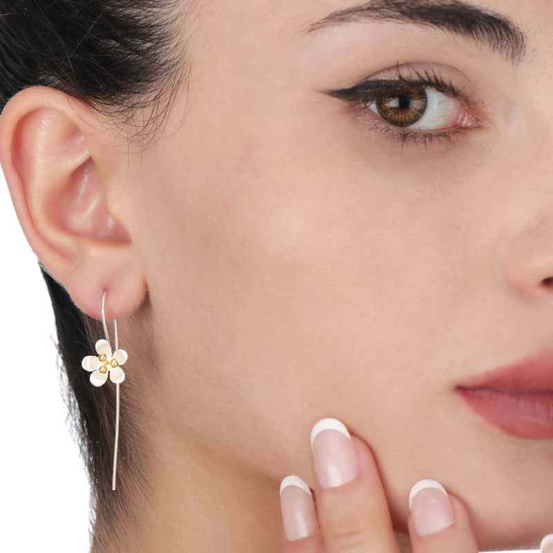 Butter flower bicolor earrings - 925 sterling silver matt playful 3D elegant flowers earrings - Ear925-18