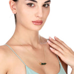 Jade Stab Gold Chain - 925 Sterling Gold Plated Crystal Green Gem Oriental Necklace - K925-93