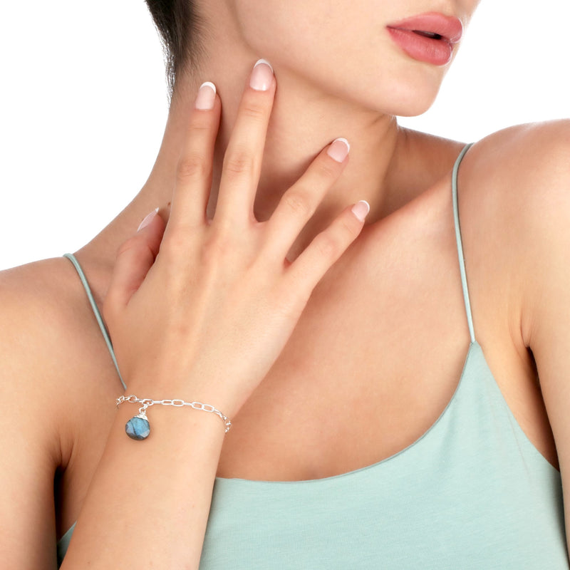 Labradorite gemstone bracelet - 925 Sterling Silver Meditation Minimalist Jewelry - ARM925-10