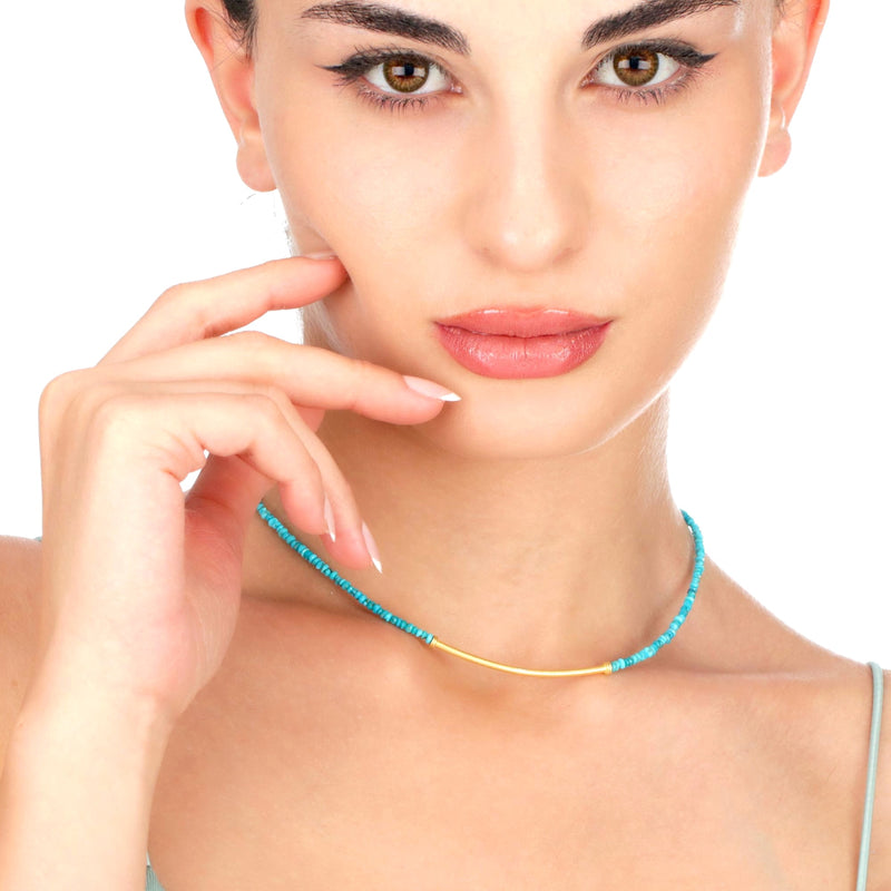 925 Sterling Gold-plated gemstone chain "turquoise & gold"