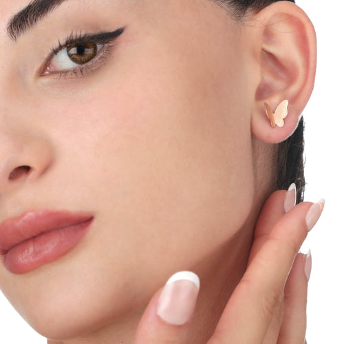 Mini Butterflies Stud Earrings - Minimalist 925 Rose Gold Plated Earrings - Ear925-46