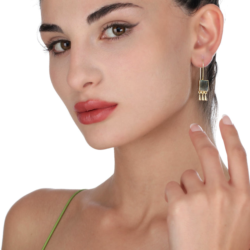 Labradorite Gemstone Earrings with Golden Drops - 925 Sterling Gold Gilded Jewelry - Ear925-125
