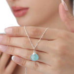 Chalcedon Drop Silver Chain - 925 Sterling Silver Blue Crystal Gem Necklace - K925-69