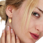 Autumn Leaves Gold Earrings - 925 Sterling Gold Plated Matt Leaf 3D Earrings - Ear925-34