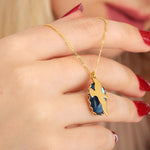 Swallow Blue Cabochon Pendant Chain - 925 Sterling Gold Plated Vintage Style Elegant Chain - K925-130