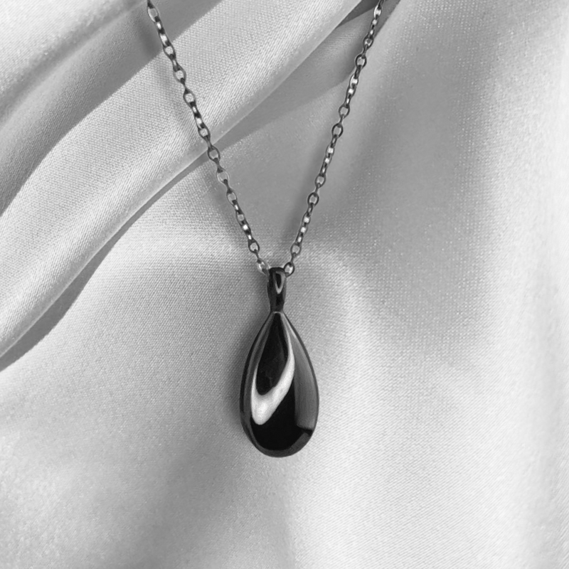 Urn Ash Bottle Pendant Cremation Black Stainless Steel Chain - Customizable with ENGRAVING - Funeral Gift - VIK-111