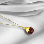 Red Agate Pearl Gold Pendant Chain - 925 Sterling Gilded Oriental Gem Orient Jewelry - K925-83