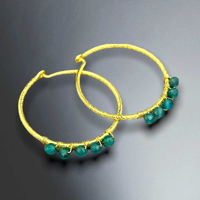Gemstone Apatite 925 Sterling Gold Gold-plated Creoles-PR086