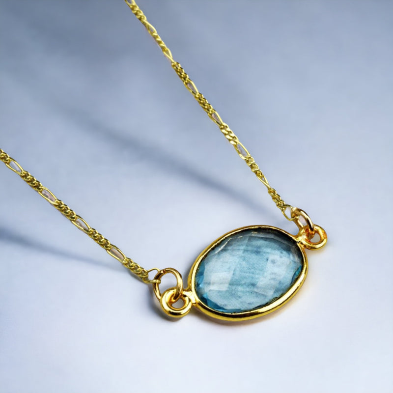 Aqua Chalcedon Charm Gold Chain - 925 Sterling gilded gemstone Summer necklace - K925-20