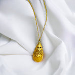 Gelbe Achat Tropfenperle mit orientalischer Perlenkappe an 925 Sterling Silber Gold vergoldeter 70cm langer Kette - Einzigartiges orientalisches Schmuckstück - K925-53