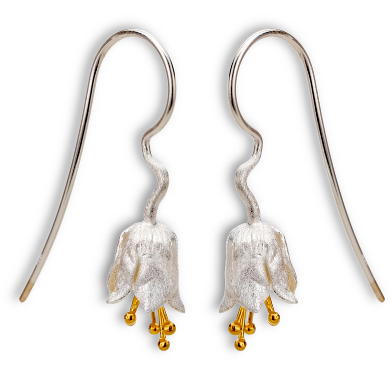 Bellflower Detailed Earrings - 925 Sterling Gold Plated - Stamens Matte - OHR925-86