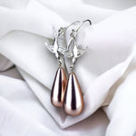 Fly To Freedom Swallow Drowns Earrings-Silver Plated Swallow Champagne Pearls Classic Playwright Earrings VINOHR-15
