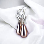 Fly To Freedom Swallow Drowns Earrings-Silver Plated Swallow Champagne Pearls Classic Playwright Earrings VINOHR-15