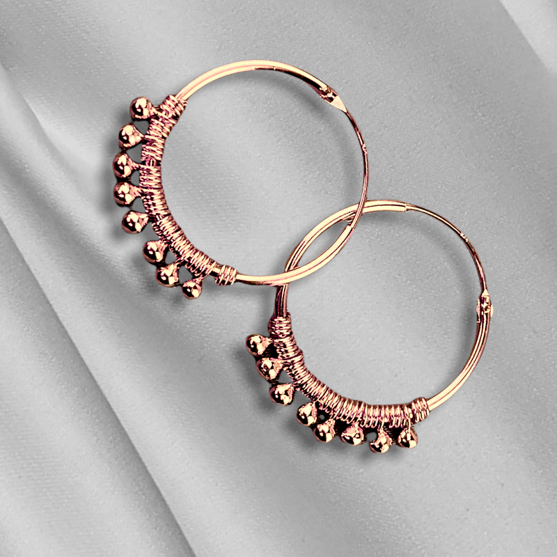 925 Rose Gold Plated Gypsy Hoop Earrings - OHR925-113