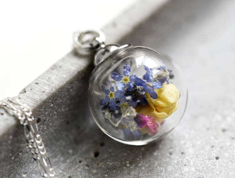 Wildflowers Necklace - Colorful Flowers Forget-Meinnicht Jasmine 925 Sterling Silver Chain - K925-116