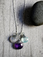 Gemstone chain with aquamarine moonstone & amethyst - 925 sterling silver - K925-133