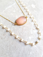 Rose Quartz Moonstone Jewelry Set - 925 Sterling Gold Gold Plated Gem Necklaces Set - Set-14