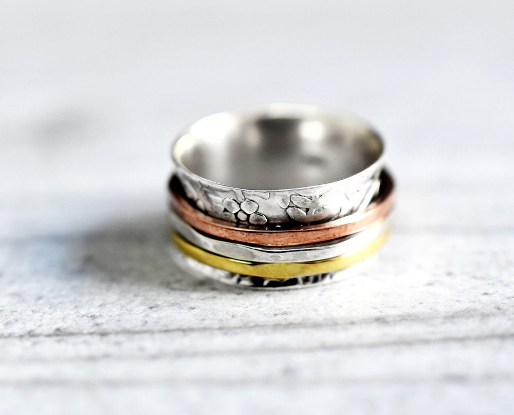 Floral meditation ring with three-colored ribbon - 925 sterling silver –  MadamLili