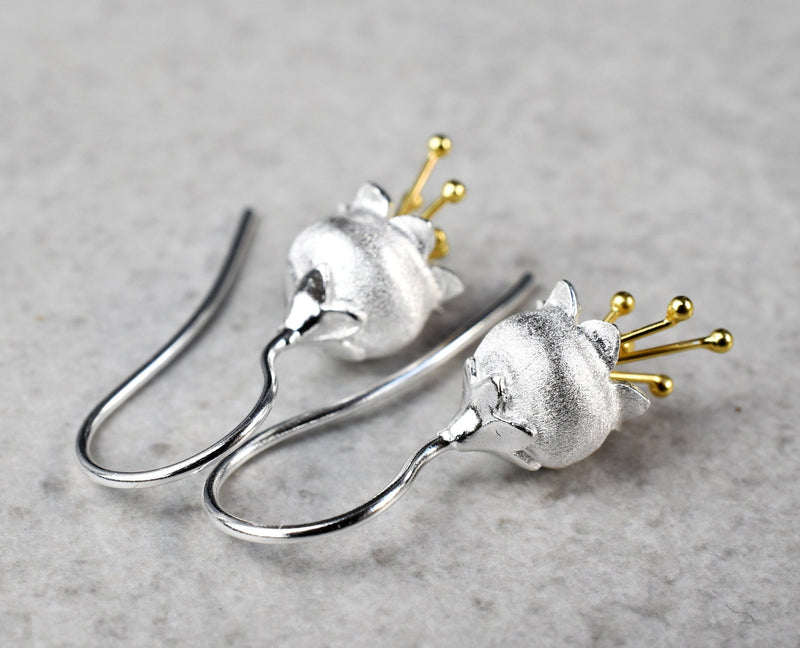 Glockenblumen Bicolor Earrings-925 Sterling Silver Maiglöckchen Botanik Flowers Earrings-OHR925-49