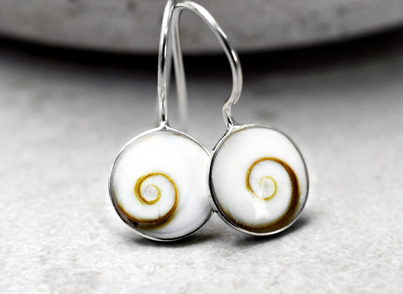 Shiva Eyes Earrings - 925 Sterling Silver Minimalist Shell Ocean Lake Maritime Jewelry - Ear925-53