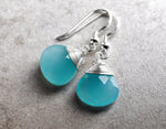 Chalcedon Drops Silver Earrings 925 Sterling Silver Blue Crystal Gemstone Earrings-OHR925-118
