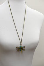 Turquoise Drops Libellen Pendant Chain-Bronze Dragonfly Blue Gemstone Necklace-VIK-124