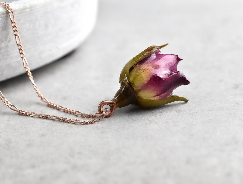 Real rose necklace-Romantique Jewelry from 925 Sterling Rosegold Vergoldet-Naturschmuck-K925-50