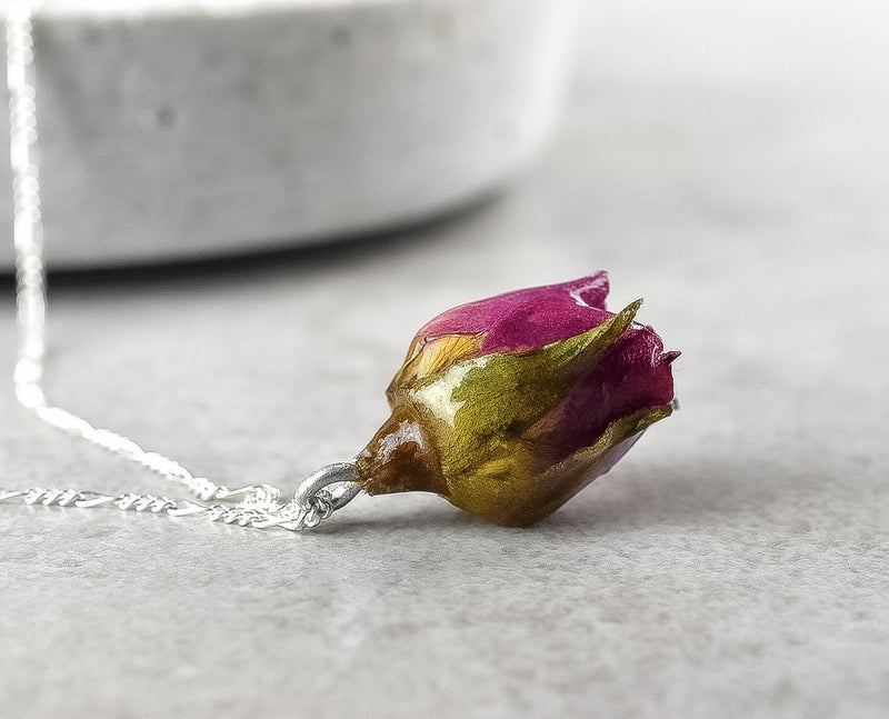 Real Rose Pendant with 925 Sterling Silver Chain-Botanical Necklace-K925-117