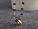 Amethyst Gold Circle Gold Chain Purple Violet Crystal Jewel Necklace VIK-01