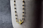 Onyx Swallow Gold Pendant Necklace-Gold-plated Bird Black Gemstone Rondelle Necklace-VIK-04